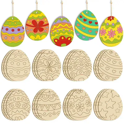 Easter Wooden Egg Hollow Oval DIY Wood Pieces for Holiday Decor