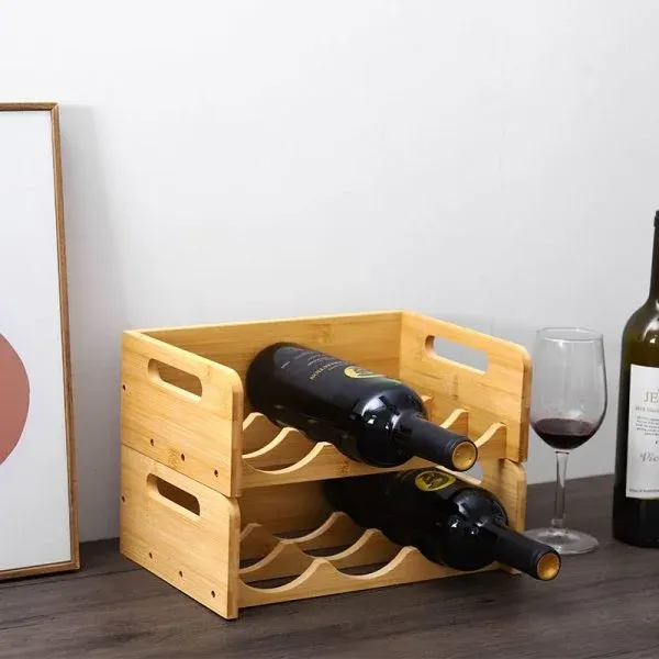Luxury Bamboo Wine Rack and Stemware Holder – Multi-Layer, Stackable Storage with Carry Handles - Image 3