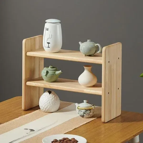 Wooden Desktop Storage Shelf for Desk Organizer, Small Bookshelf & Multilayer Display Stand - Image 4