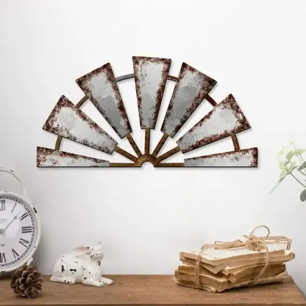 Farmhouse Windmill Wooden Wall Decor Rustic Hollowed Wood Wall Art - Image 2