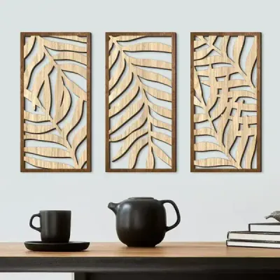 Wooden Boho 3-Piece Wall Art Set – Farmhouse Geometric Hanging Decoration - 2