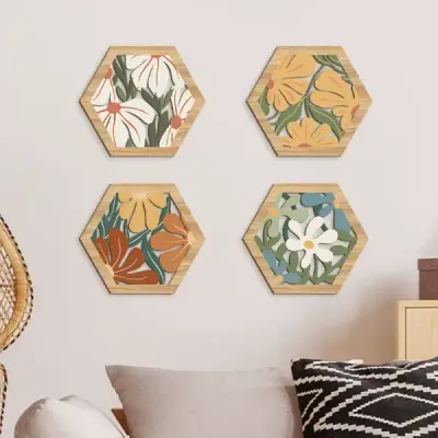 Bohemian Floral Wooden Wall Hanging Decor in Morandi Geometric Style - 2