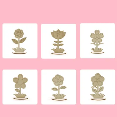 Wooden Flower Ornaments DIY Hand Painted Kids Craft Set - 3