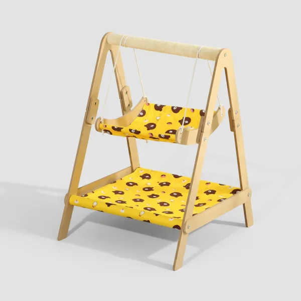 Luxury Double Layer Wooden Cat Hammock – Small Pet Rocking Bed & Hanging Cradle for Wholesale - Image 3