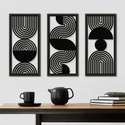 Modern Minimalist Black Line Wooden Wall Art Set for Living Room Decoration - 2