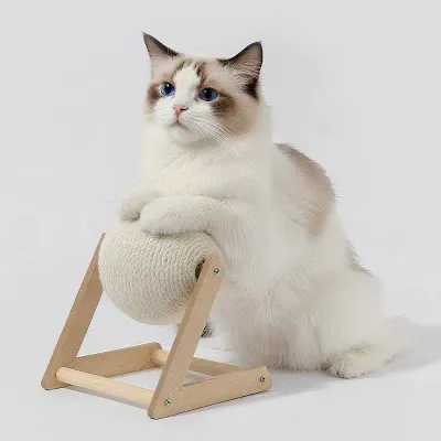 Sisal Cat Scratching Ball Toy with Wooden Stand – Vertical Wear-Resistant Pet Scratcher