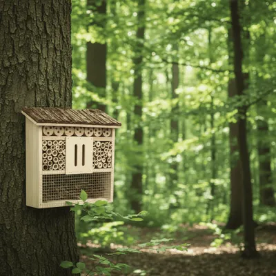 Wooden Insect Hotel Outdoor Bark Roof Bug House Solitary Bee Nest Wood Insect Lodge - 4