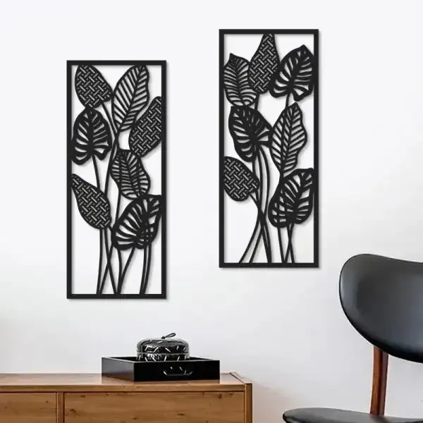 Wooden Leaf Hollow Wall Art Black Minimalist Wall Hanging for Living Room and Bedroom - Image 2