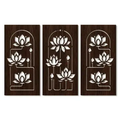 Lotus Hollow Wooden Wall Art Hanging Decor – Modern Asian Floral Home Decoration - 5