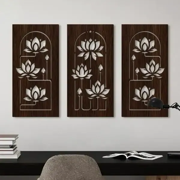 Lotus Hollow Wooden Wall Art Hanging Decor – Modern Asian Floral Home Decoration - Image 4