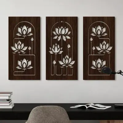 Lotus Hollow Wooden Wall Art Hanging Decor – Modern Asian Floral Home Decoration - 4