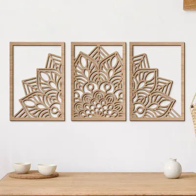 Boho Geometric Abstract Arch Hollow Wooden Wall Art for Living Room Decor - 6
