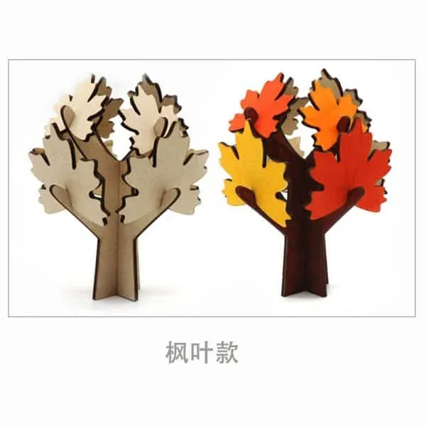 Children DIY Wooden Graffiti Tree – Maple Leaf & Round Leaf MDF Craft Kit - Image 7