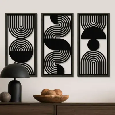 Modern Minimalist Black Line Wooden Wall Art Set for Living Room Decoration - 3