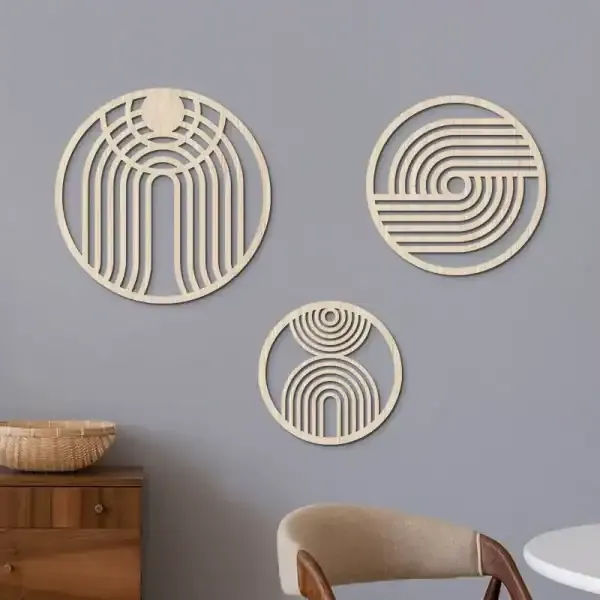 Rustic Wooden Wall Hanging Set of 3 – Round Hollow American Country Style Wall Decor - Image 3