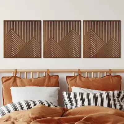 Geometric Landscape Hollow Wooden Wall Art Set – Nordic Style Birch Wood Decor Panels - 4