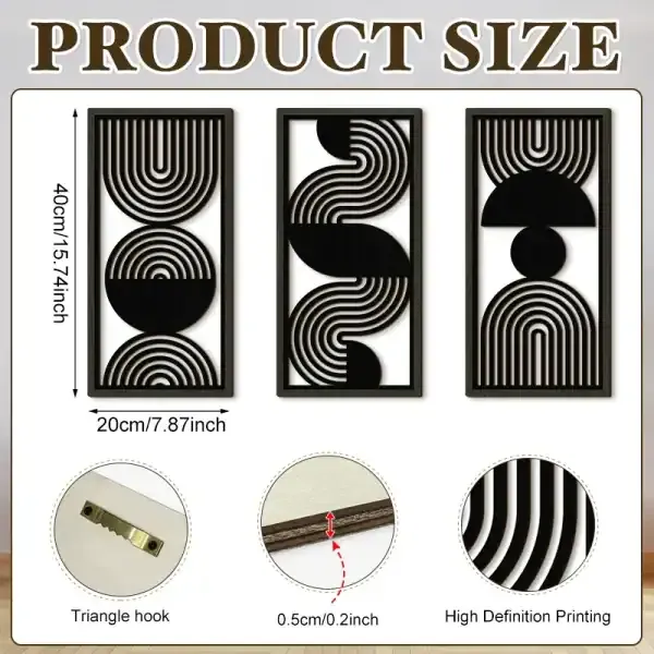 Modern Minimalist Black Line Wooden Wall Art Set for Living Room Decoration - Image 6