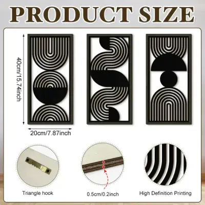 Modern Minimalist Black Line Wooden Wall Art Set for Living Room Decoration - 6
