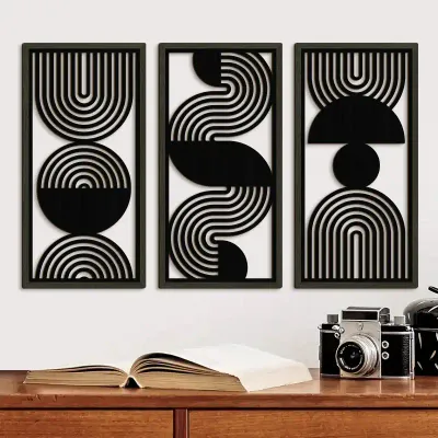 Modern Minimalist Black Line Wooden Wall Art Set for Living Room Decoration - 1