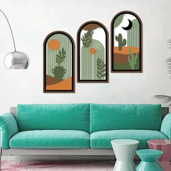 Boho Geometric Abstract Arch Hollow Wooden Wall Art for Living Room Decor - Image 2