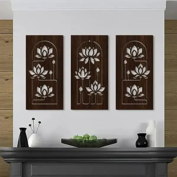 Lotus Hollow Wooden Wall Art Hanging Decor – Modern Asian Floral Home Decoration - Image 3