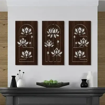 Lotus Hollow Wooden Wall Art Hanging Decor – Modern Asian Floral Home Decoration - 3