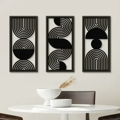 Modern Minimalist Black Line Wooden Wall Art Set for Living Room Decoration - 4
