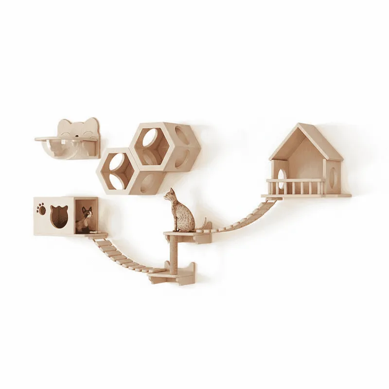 Premium Wall Mounted Cat Climbing System with Scratcher, Perches, and House – Integrated Cat Wall Furniture - Image 1