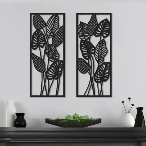 Wooden Leaf Hollow Wall Art Black Minimalist Wall Hanging for Living Room and Bedroom - Image 3