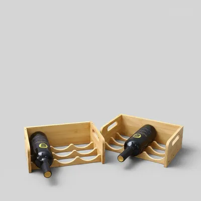 Luxury Bamboo Wine Rack and Stemware Holder – Multi-Layer, Stackable Storage with Carry Handles - 2