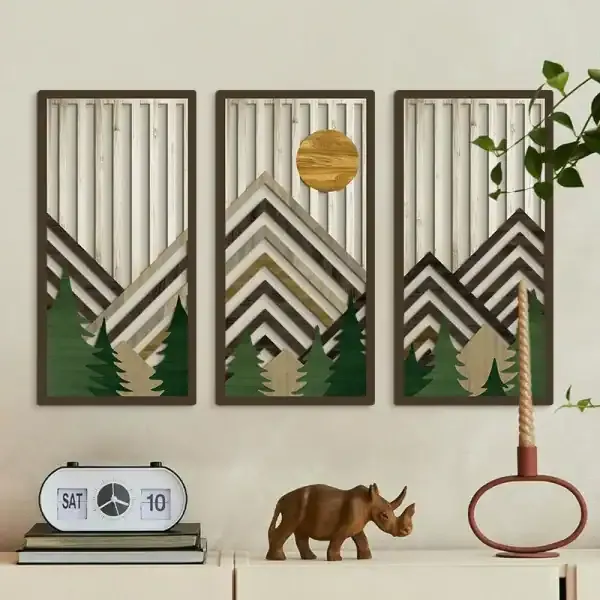 Bohemian Style Hollow Wood Wall Hanging Decor – Mountain Forest Panels Set - Image 3