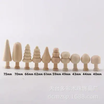 Wooden DIY Christmas Tree Craft Set for Kids – Unfinished Natural Wooden Forest Trees and Mushroom Figurines - 2