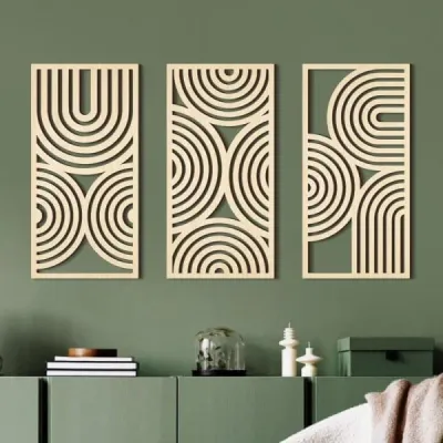 Wooden Geometric Wall Art Panels for Living Room and Bedroom Decor - 6