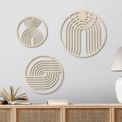 Rustic Wooden Wall Hanging Set of 3 – Round Hollow American Country Style Wall Decor - 2