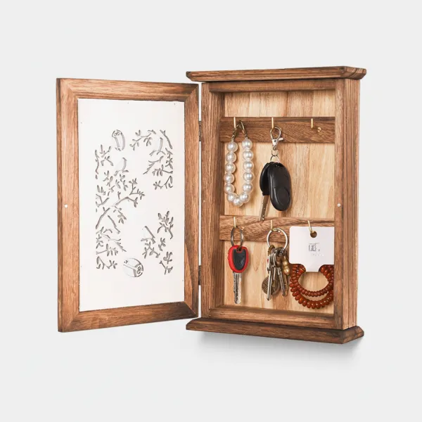 Vintage Key Holder Cabinet – Retro Solid Wood Key Storage Box for Living Room Decoration with Classic Wood Grain Design - Image 2