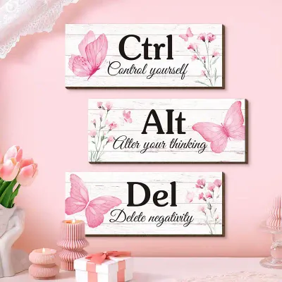 Pink Butterfly Wooden Wall Hanging Signs for Home and Office Decor - 1