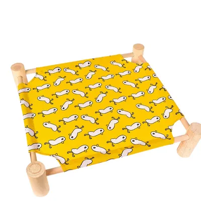 Summer Wooden Cat Cot Bed with Washable Linen Pad – Elevated, Stable, and Breathable Pet Rest - 4