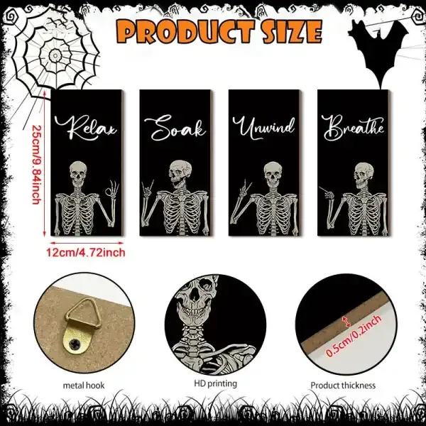 Halloween Skeleton Wall Decor Set of 4 Wooden Hanging Signs - Image 4