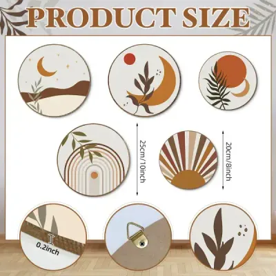 Bohemian Wooden Wall Art Decor – Rustic Botanical Hanging Farmhouse Wall Decor Set - 6