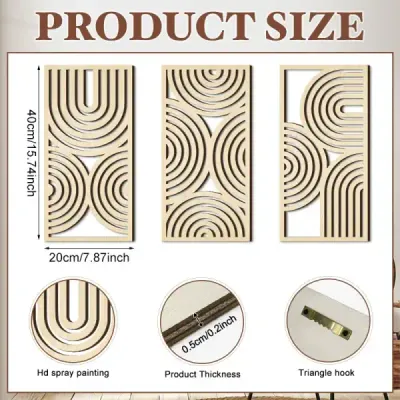 Wooden Geometric Wall Art Panels for Living Room and Bedroom Decor - 4