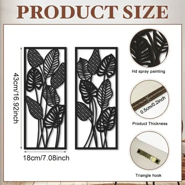 Wooden Leaf Hollow Wall Art Black Minimalist Wall Hanging for Living Room and Bedroom - Image 4