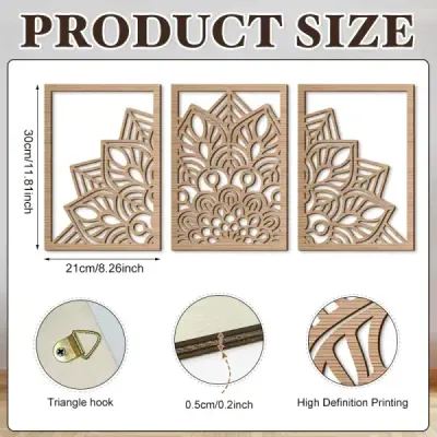 Mandala Wooden Carved Wall Art for Living Room Background Decoration - 4