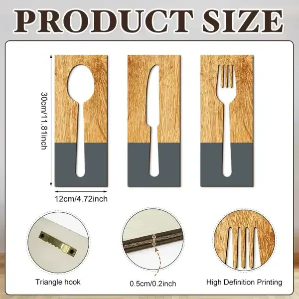 Wooden Kitchen Wall Art Cutlery Set – Spoon, Knife & Fork Wall Hanging Decoration - Image 4
