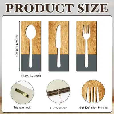 Wooden Kitchen Wall Art Cutlery Set – Spoon, Knife & Fork Wall Hanging Decoration - 4