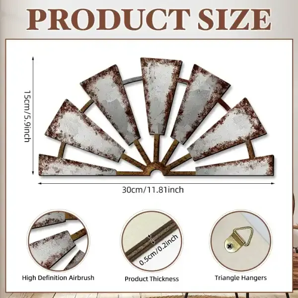 Farmhouse Windmill Wooden Wall Decor Rustic Hollowed Wood Wall Art - Image 5