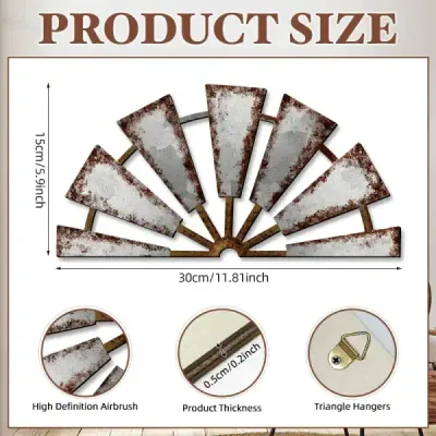 Farmhouse Windmill Wooden Wall Decor Rustic Hollowed Wood Wall Art - 5