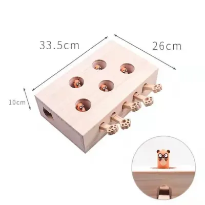 Wooden Cat Whack-A-Mole Toy – Interactive Puzzle for Feline Boredom Relief - 4