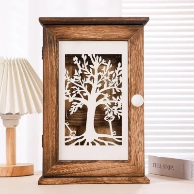 Vintage Key Holder Cabinet – Retro Solid Wood Key Storage Box for Living Room Decoration with Classic Wood Grain Design - 3