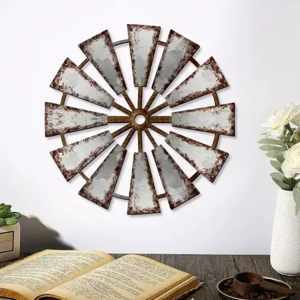 Farmhouse Windmill Wooden Wall Decor Rustic Hollowed Wood Wall Art - Image 3