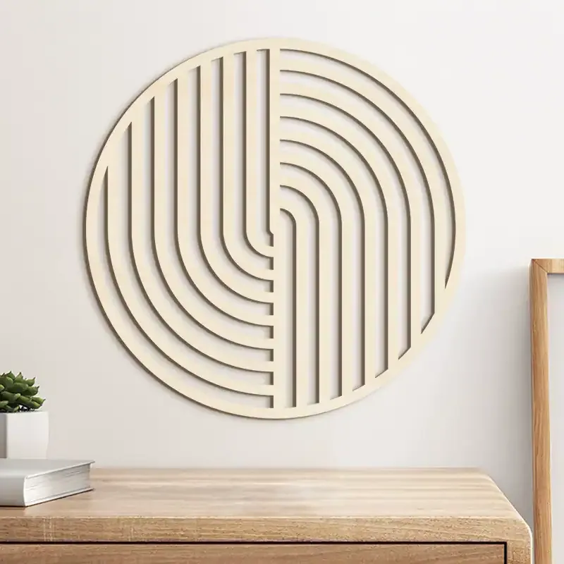 Minimalist Modern Wooden Wall Decor Round Hollow Hanging Sign - Image 1